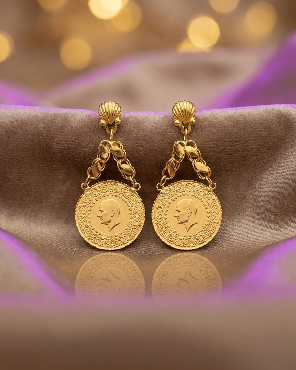 Çeyrekli Altın Küpe (Sallantılı) 22 Ayar 6.03gr - K01278 - Fotoğraf 1