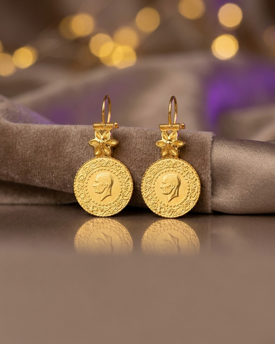 Çeyrekli Atatürk Altın Küpe 22 Ayar 5.96gr - K01306