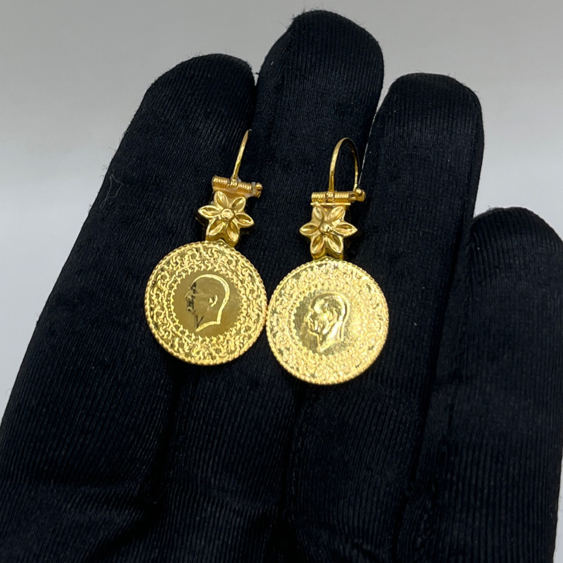 T Çeyrekli Altın Küpe 22 Ayar 5.98gr - K01307 - Fotoğraf 1