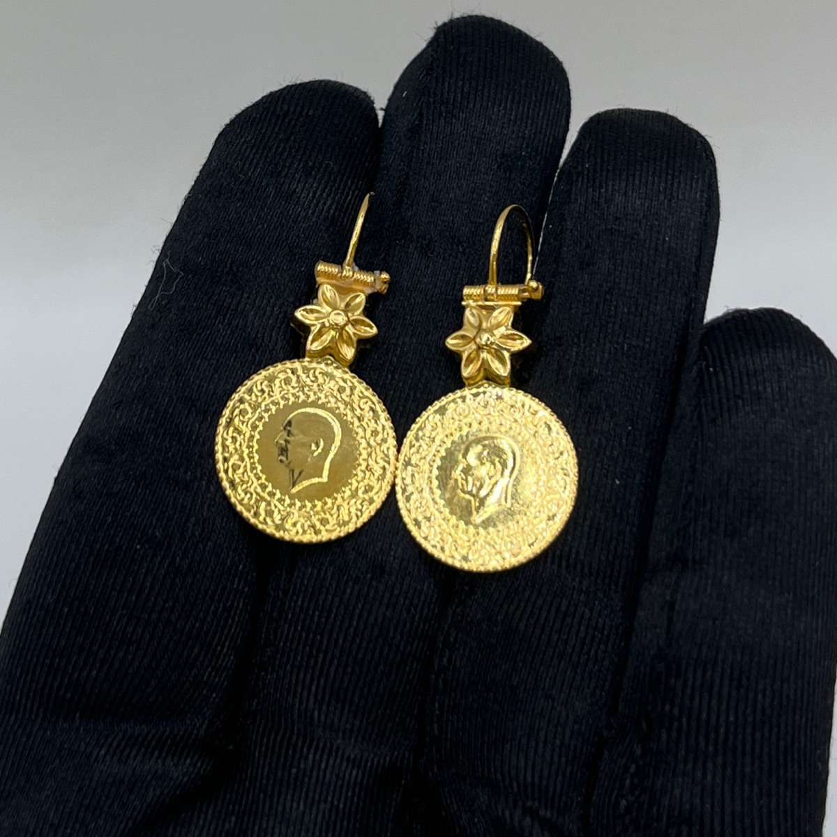 T Çeyrekli Altın Küpe 22 Ayar 5.98gr - K01307 - Fotoğraf 1