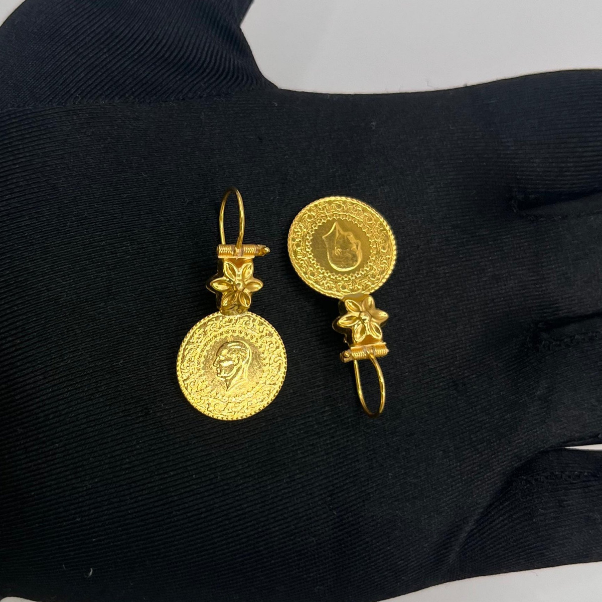 T Çeyrekli Altın Küpe 22 Ayar 6.00gr - K01365 - Fotoğraf 4
