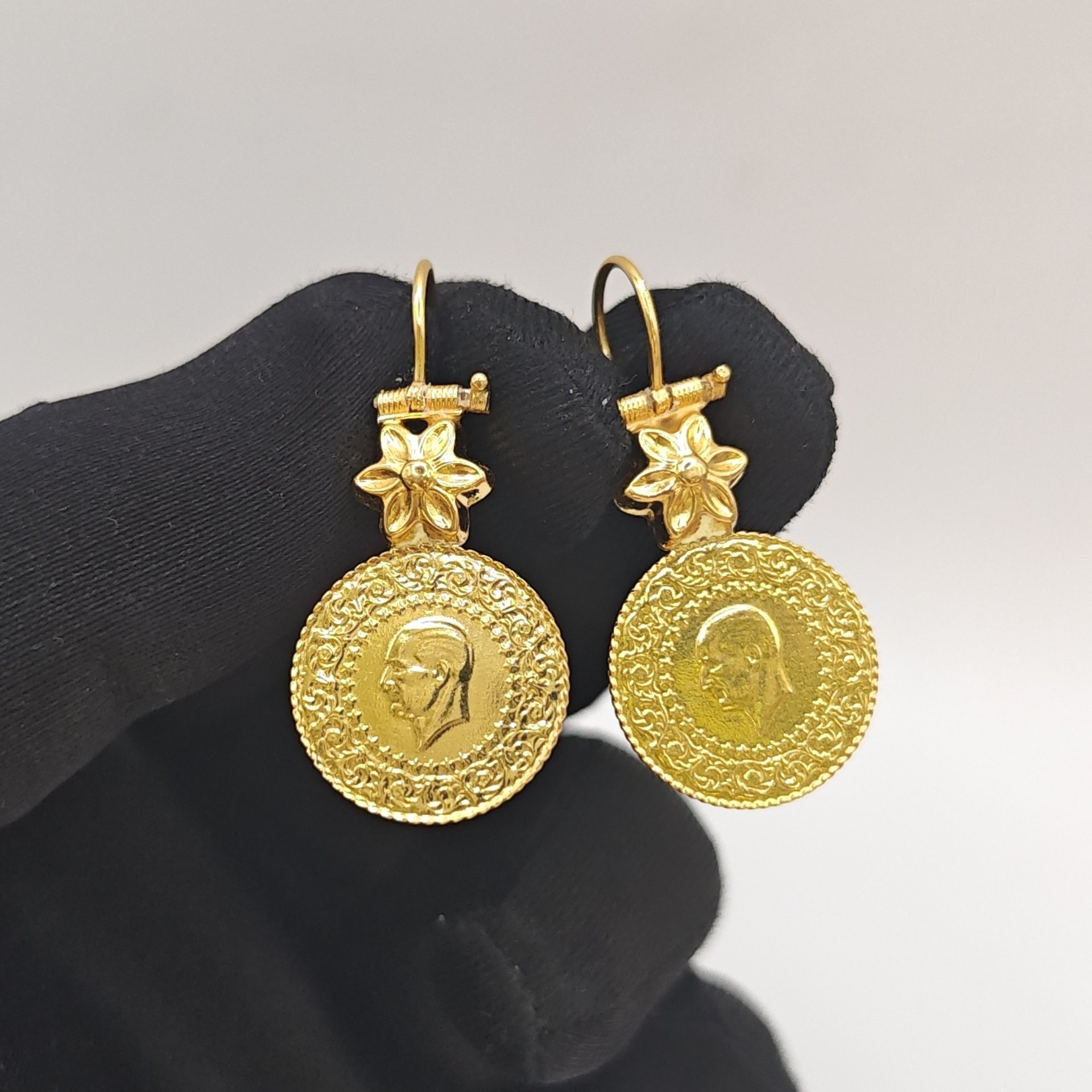 T Çeyrekli Altın Küpe 22 Ayar 6.03gr - K01366 - Fotoğraf 1