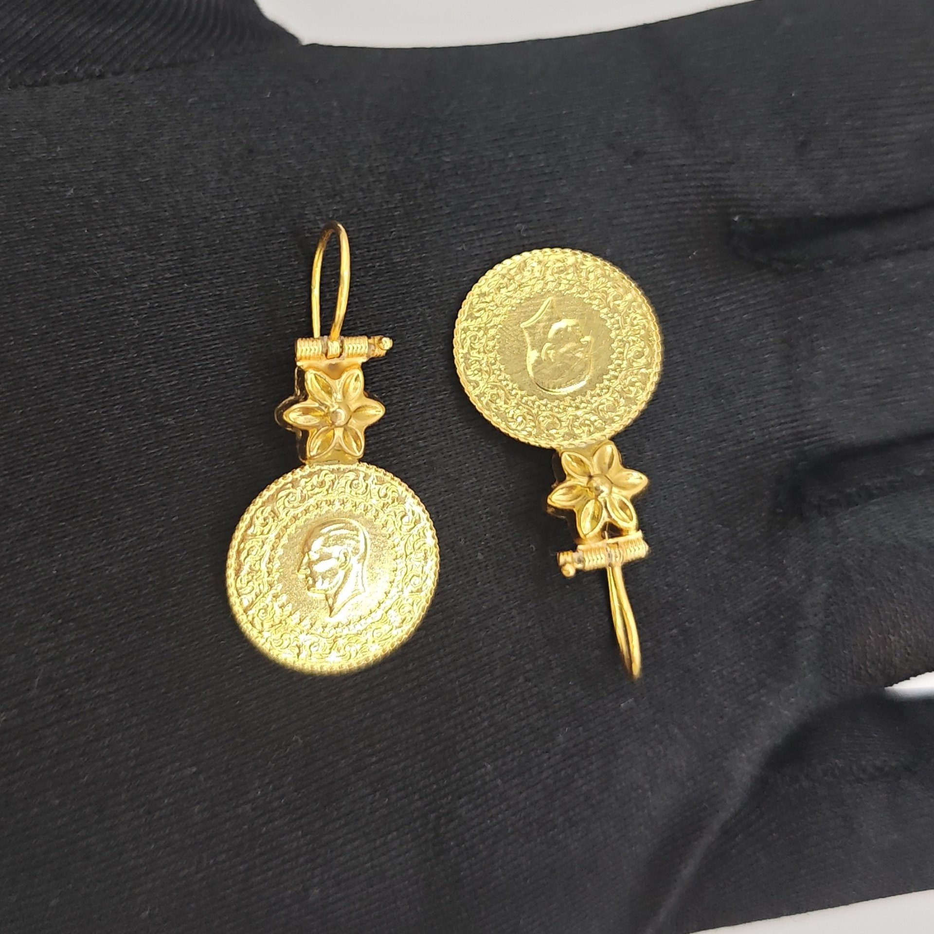 T Çeyrekli Altın Küpe 22 Ayar 6.03gr - K01366 - Fotoğraf 4