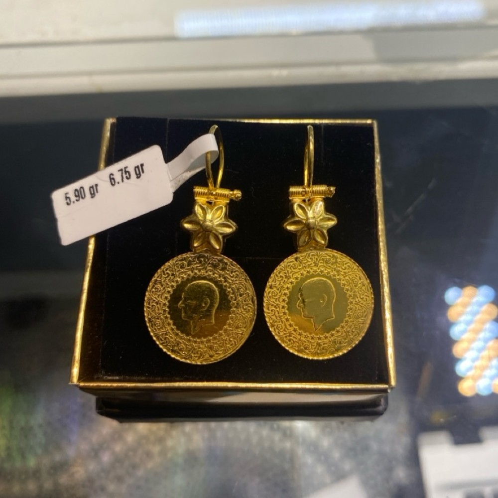 22 Ayar Altın Küpe Çeyrekli Modern Tasarım 5.90gr Kadın - K00932